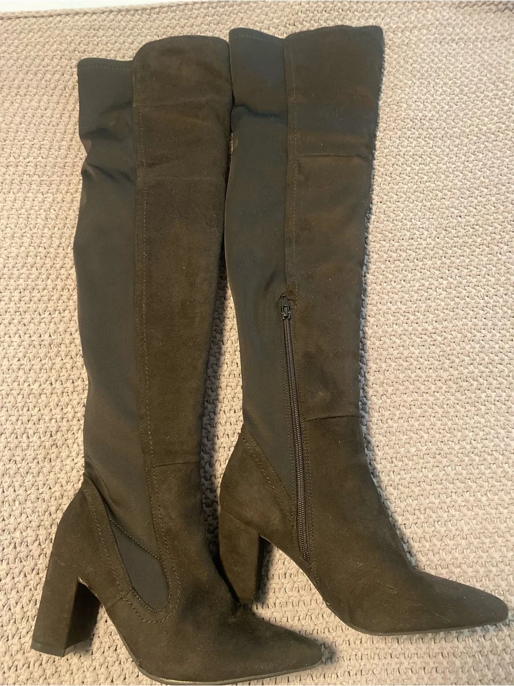 Women’s Black Over-the-Knee Pointed Toe Block Heel Boots